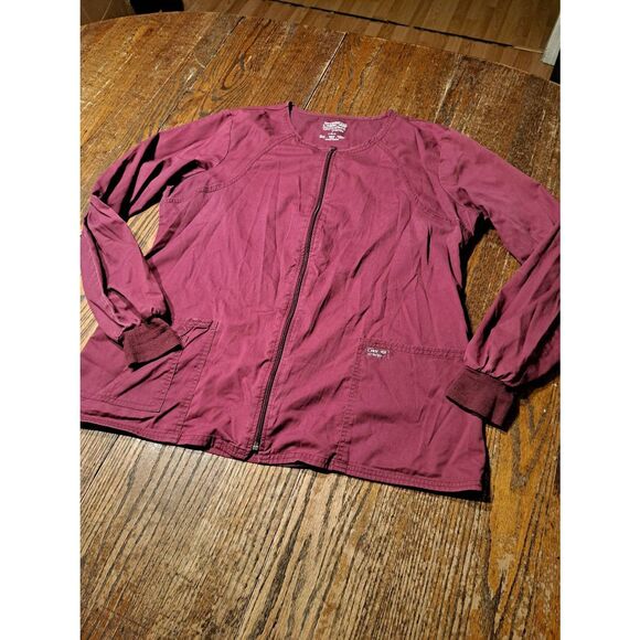Cherokee Workwear Scrubs L Wine Zip Front Scrub Jacket 4315 Pockets Core Stretch - Picture 1 of 4
